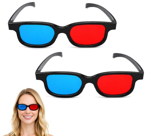 AONAYO 2 Stücke 3d Brille,3d Brillen,Für Fernseher,3d Brille Rot Blau,Für Filme,Pc-Spiele,Lichtshows,Heimkinos,Urlaubspartys,Antibeschlag- Und Anti-Kratz-Gläser,