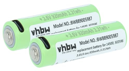 vhbw 2X Akku Ersatz für Ledlenser 14500, 502596 für Taschenlampe Kopflampe (0,92 Ah, 3,6 V, Li-Ion)