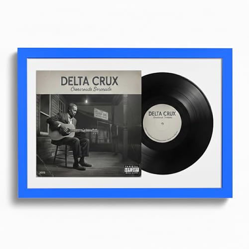 K-Möbel Schallplatten Rahmen Royalblau 40x60cm mit weißem Passepartout - Made in Germany - Vinylrahmen aus Echtholz für die Vinyl - UV-geschütztes Passepartout aus 100% Alpha-Zellulose
