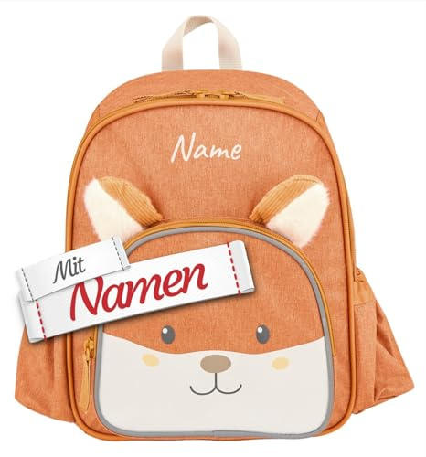 LALALO Sterntaler Fuchs Filou Kindergartenrucksack personalisiert, Kinderrucksack mit Namen bestickt - wasserresistent, Brustgurt, Flaschenhalter, große Kapazität, für Kita, Hort, Reise
