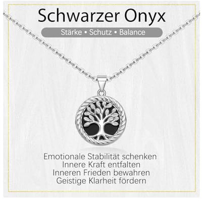 J.Endéar Lebensbaum Kette Silber 925 für Damen Hypoallergene Nickelfrei Natürlicher Edelstein Schwarzer Onyx Anhänger Baum des Lebens Halskette, verstellbar mit Geschenkbox