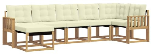 vidaXL Outdoor-Sofagarnitur mit Kissen 7 pcs Weiß und Creme, Moderne Loungemöbel für draußen, wetterfestes Sofa, Bequeme Sitzgelegenheit, minimalistisches Gartenmöbel