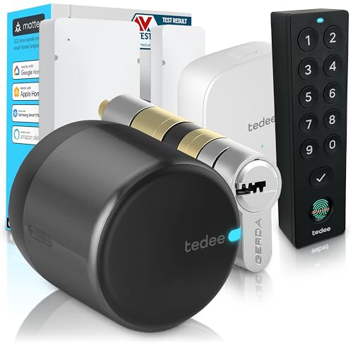 Tedee GO2 - Serratura intelligente in alluminio con WiFi, cilindro Exxo Smart, impronta digitale e sensore porta, sicurezza classe 6, accesso remoto e blocco automatico senza chiave | Alexa, Google