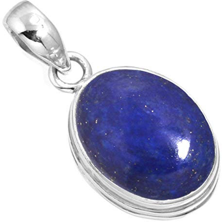 Jeweloporium Blaue Lapislazuli-Silberkette, 925er Sterlingsilber-Anhänger für Damen, natürlicher, klobiger ovaler Edelstein-Boho-Schmuck