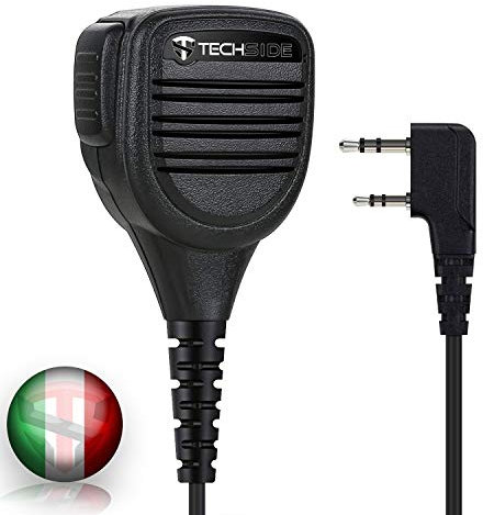 TechSide Microfono Altoparlante Impermeabile IP54 con PTT per Baofeng UV 5R, Radio Ricetrasmittente CB Midland Compatibile con 2 Pin Kenwood Radio Midland G10 G11 Clip 360° Jack 3.5mm walkie talkie