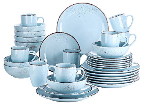 vancasso Navia Oceano Dinner Set, Stoneware Vintage Look Light Blue Dinnerware Tableware, 32 Pieces Dinner Service Set for 8, Include Dinner Plate, Dessert Plate, Cereal Bowl and Mug