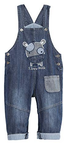 Camilife bebé Bambino Bambina Jeans Salopette in Morbido Cotone Denim Pantaloni Pagliaccetto per Primavera Estate Motivo Cartone Mucca Taglia 80-86
