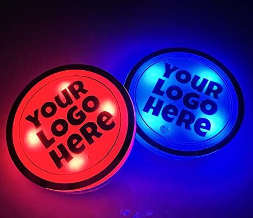NewL Lot de 2 dessous de verre LED avec logo personnalisé pour voitures, sous-verres gris
