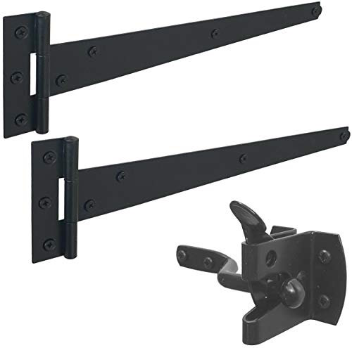 IRONTITE® Black Garden Gate Fitting Kit 12, Gate Hinges & Gate Latch for Wooden Gates, Ideal for Hanging Wooden Garden Gates, Weather Resistant for Using Gate Latches & Hinges Outdoor.