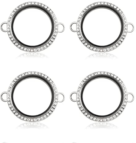 WANDIC Strass-Foto-Charm, 4 runde Doppelschnalle, Kristall-Foto-Anhänger, Brautschmuck, Hochzeitsstrauß, Charms, Erinnerungsmedaillons für 2 Bilder