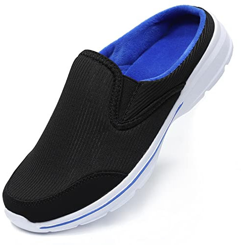 INMINPIN Sabots Femmes Confortable Pantoufle Coton Hommes Antidérapant Chaussons intérieur extérieur, Noir Bleu Peluche, 39 EU