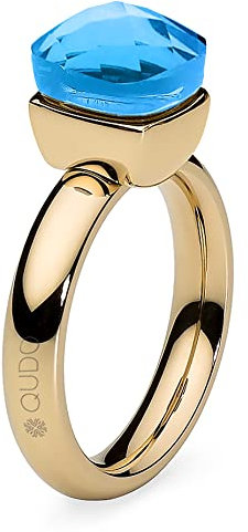 Qudo Firenze Edelstahl gold farbenem Ring mit Farbstein capri (blau) (54 (17))