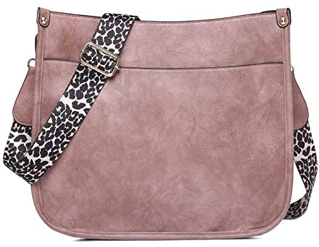FORRICA Sac à Bandoulière Femme Mode Sac Messager Fille Sac Porté Épaule Besace Vintage Cuir PU Bretelles Léopard Rose