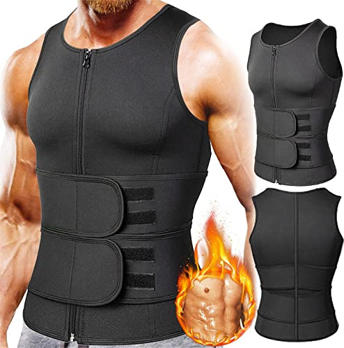 MAOAEAD Traje de sauna para hombre, moldeador de cintura, chaleco sin mangas, doble cinturón, para quemar grasa, fitness, sauna