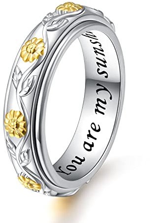 Angst Spinner Ringe Sonnenblume Du bist mein Sonnenschein Fidget Ring Sterling Silber ADHS Stressabbau Ring Verlobung Hochzeit Versprechen Band Ring,(57)