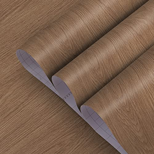 TOTIO Brown Woodgrain Wallpaper Tan Vinyl Wrap 16x354inch Matte Thicken Self-Adhesive Waterproof Furniture Sticker for Kitchen Bathroom Cupboard DIY Decorative Wall Sticker Oak effect Contact Paper