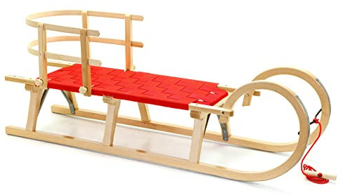 HolzFee Hörnerschlitten Baran S 120 RR RLS Rot Gurtsitz mit Lehne Buchenholz