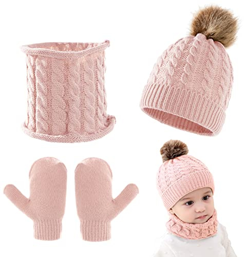 Juego de guantes de gorro para bebé, gorro de punto, guantes cálidos para invierno, calentador de cuello para niños y niñas, de 0 a 3 años