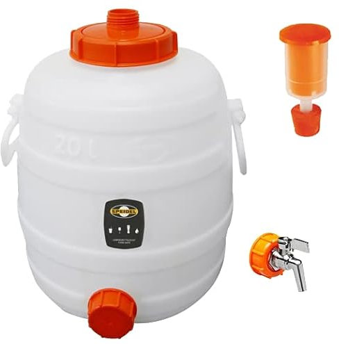 Speidel - Cuve, fût de fermentation en plastique 20 L, avec couvercles, bonde de fermentation, bouchon en caoutchouc et robinet en acier inoxydable