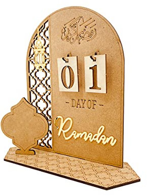 XQMMGO Ramadan Kalender aus Holz,32 Tage Countdown-Kalender,Ramadan Adventskalender Eid Home-Party-Dekoration(B)