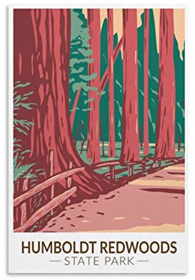 ONOTIO Humboldt Redwoods State Park Vintage Reise Poster Landschaft 60 x 90 cm Wandkunst Bild Kunstdruck Leinwand Kunst Poster Modern Familie Schlafzimmer Dekor Poster