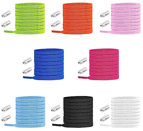 MIVAIUN 8 Pares Cordones Elásticos, Cordones Elásticos Sin Nudo, cordones universales para niños y adultos, Ajustables Cordones de Zapatos sin Atar para Zapatillas Deportivas (8 Colores)