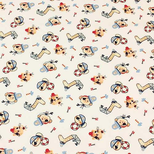 Stoff Meterware Kinderstoff Baumwollstoff Baumwolle - 1 Meter, Nähen, Bettwäsche, Kinder, Baby, Jungen, Mädchen, Bekleidung, Deko (Piraten Giraffe Affe Katze)