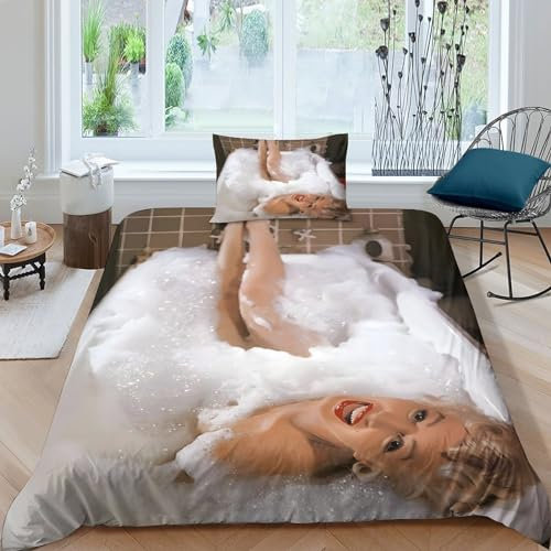 GIOSBR Marilyn Monroe Bettbezug Set Mädchen Junge Kinder 3D Gedruckter Sexy Bettwäschegarnitur Bettwäsche Reissverschluss Und Kissenbezüge Weich Microfaser 2 Teilig Single（135x200cm）