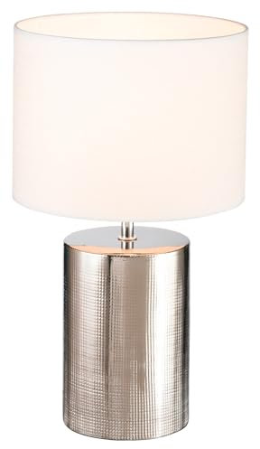 Fischer & Honsel Tischleuchte - Silbergrau - Weiß - Stoffschirm - Keramik - H 43 cm