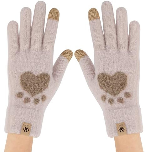 TAGVO Femmes Gants écran Tactile - Mitaines d'Hiver Mignon Chaud Gants, Gants Tricotés Douce Motif de Chat Mignon, Gants pour Activités De Loisirs pour Cadeau de Noël Halloween Rose-long