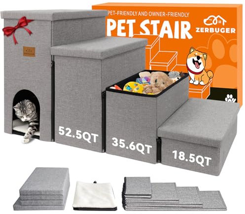 Zerbuger Escaleras para perros de 23 pulgadas de alto, 4 escalones más anchos para ventanas de camas altas, escaleras plegables de almacenamiento para mascotas, regalo para perros pequeños, medianos y