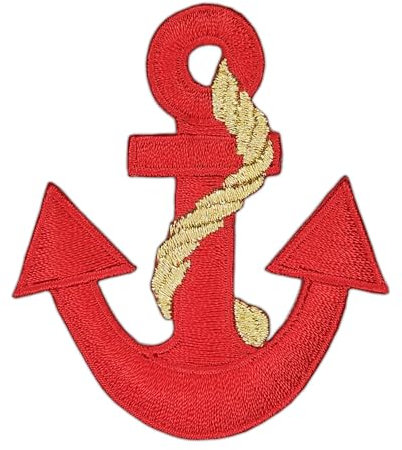 Anker Rot Gold Aufnäher zum aufbügeln oder aufnähen Bügelbild Aufbügler für Kleidung gestickter Bügelpatch Applikation Rockabilly Seefahrt Patch Größe 6,0 x 7,0 cm