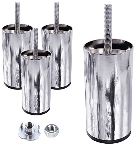 SKIR'CO Lot de 4 pieds de meubles de 12 cm de hauteur, pieds en métal chromé brillant, pieds d'armoire, pieds de canapé ronds, écrous inclus