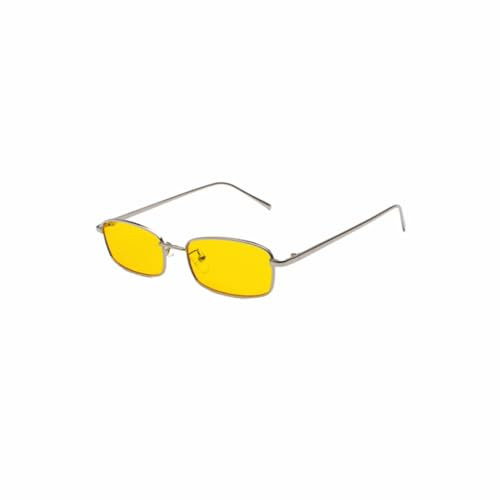 WDZAYXC Lunettes de soleil rectangulaires classiques rétro fines monture en métal verres vintage rectangle couleur bonbon lunettes de soleil, jaune