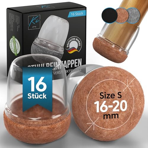 Stuhlbeinkappen Rund Braun,16 Stück, Filzgleiter für Stühle, Ø14-19mm, Schutzkappen für Stuhlbeine, Stuhlbeinschoner, Bodenschoner für Stühle mit Filz, Gleiter für Stühle, Gleiter