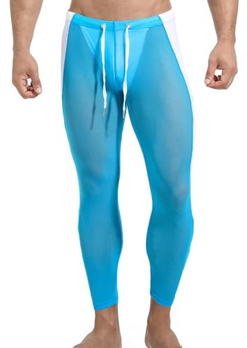AIEOE Herren Leggings Transparent Netz Hose Weich Stretch Jogginghose Muskel Sport Unterhosen Mesh Durchsichtig Unterwäsche Hose Lang Eng - M