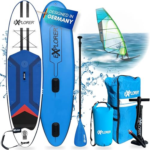 EXPLORER Windsurf 10.6 SUP Fusion Stand Up Paddling Board bis 170kg Komplettset mit Alu-Paddel, Rucksack, Pumpe, Finne und Flickenset…