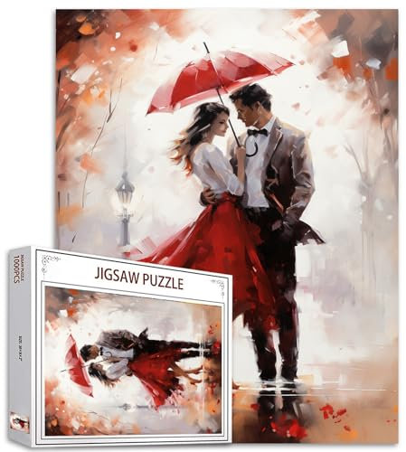 Tucocoo Romantisches Paar-Puzzle, 1000 Teile, Puzzles für Erwachsene, Straßenliebhaber, roter Regenschirm, Puzzles für anspruchsvolle Familienaktivitäten, bunt, DIY-Handarbeit, Puzzle für