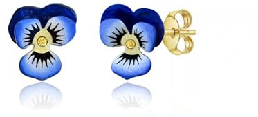 Stiefmütterchen Ohrringe handbemalt inspiriert von Vintage Emaille Blumen Schmuck Gold plattiert oder Edelstahl Ohrstecker süße Geschenkidee Blumenohrringe (Gold)