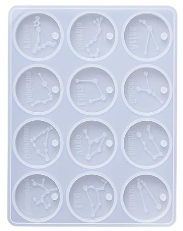 Tabanzhe Constellation Resin Moulds - 12 Constellation Pendant Moulds for DIY Jewellery Casting,Silicone Round,1 Set - Perfect for Making Zodiac Necklaces,Bracelets,and Earrings(Constellation Design)