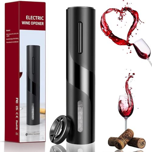 MAGDEN Sacacorchos Eléctrico a Pilas, Abrebotellas Automático Inalámbrico, Abridor de Vino Automático Profesional, con Cortacápsulas, Regalo para Amantes del Vino, Negro