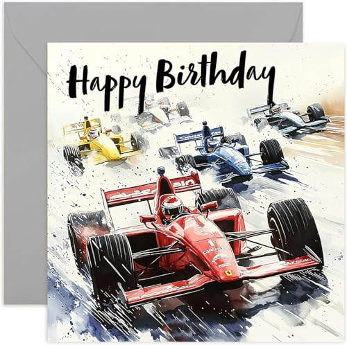 Geburtstagskarte für Teenager, Jungen, Motiv: Rennwagen, Aquarellkunst, Geburtstagskarte für Ihn, Sohn, Vater, Bruder, Freund, Ehemann, ideal für Motorsport-Enthusiasten