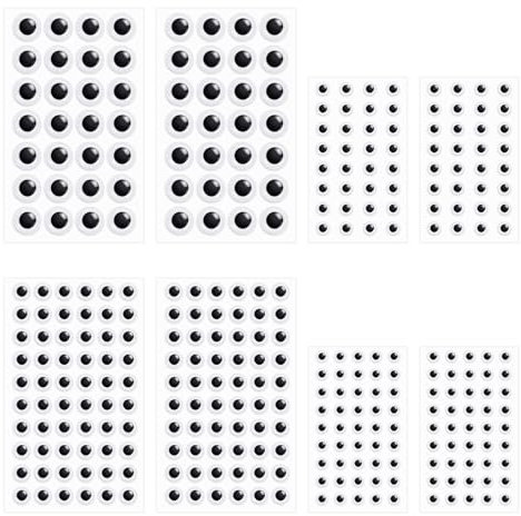 Googly Eyes, 8 Sheets Assorted Sizes Self Adhesive Googly Eyes for Crafts Black White Wiggle Eyes Samll Googly Eye Stickers for DIY Crafts Scrapbooking Decoration Doll Making (8mm, 10mm, 12mm, 18mm)
