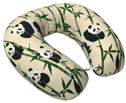 Mexpekil Oreiller de voyage en bambou à mémoire de forme de panda pour voyage, avion, voiture, bureau