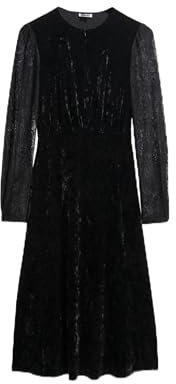 Superdry Damen Midikleid aus Samt mit Spitzenärmeln