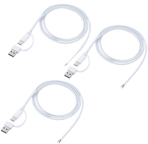 Greluma 3 Stk 1 m USB C und A 2 in 1 auf 2 poliges Kabel mit blankem Draht und offenem Ende, 5 V 2 A USB A Typ C Stecker 2 poliges Pigtail Stromkabel Ersatz DIY Kabel