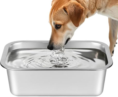 Ohtomber Cuenco de agua grande de acero inoxidable de 1.25 galones para perros, cuenco de metal para agua y comida sin derrames, plato de alimentación al aire libre para gatos, mascotas grandes y