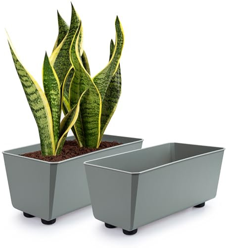 KONZEPT 2er Set Blumentöpfe mit Füßen, rechteckig – kleine Blumenkästen 4,2 L, Übertöpfe ideal für Fensterbank & Zimmerpflanzen