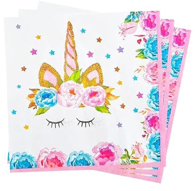 DazzJoy 20 Stück Einhorn Servietten Kindergeburtstag, 33 x 33 cm Einhorn Servietten Geburtstag Mädchen, Einhorn Geburtstagsdeko Papierservietten Tischdeko für Einhorn Party Deko, Babyparty Deko