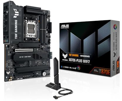 TUF Gaming X870E-PLUS WIFI7 - Placa base AMD X870E ATX con etapas de potencia de 16+2+1 80A, soporte DDR5 con AEMP, PCIe 5.0 x16 con ranura PCIe Q-Release Slim, cuatro ranuras M.2, WiFi 7 con antena